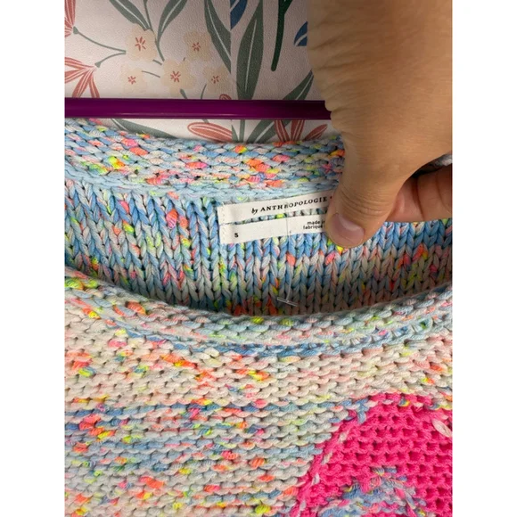 Anthropologie Palm Tree Boat Neck Sweater Multicolor Knit Coastal Women’s Small - Picture 5 of 8